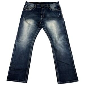 Gramercy Slim Fit Jeans Mens 38 Blue Whiskering Denim Stitched Flap Pockets
